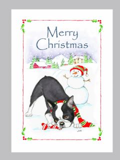Boston Terrier Dog Christmas Cards, Box of 16 Cards & 16 White