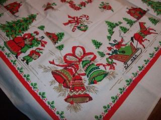 vintage christmas linen tablecloth 48x48 nice