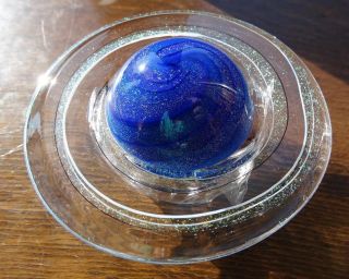 Glass Eye Studio Celestial Rings of Saturn Paperweight w Stand 497F 1