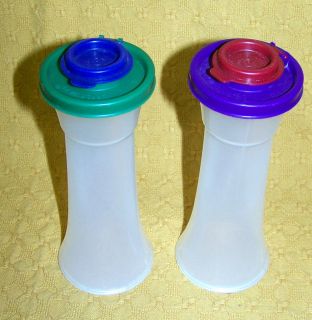 TUPPERWARE SALT N PEPPER SHAKERS TALL HOURGLASS CLEAR With COLORFUL
