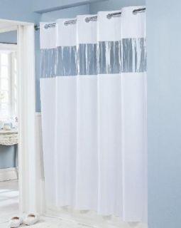  74 Easy Hang Beige Vinyl Hotel Shower Curtain w Clear Window