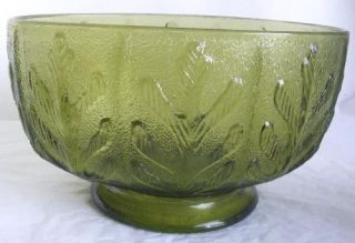  Vintage F T D Oak Leaf Green Glass Bowl 1975