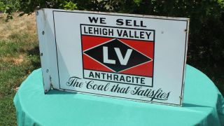 Old Vintage Lehigh Valley Anthracite Coal Porcelain Steel Flange Sign
