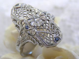  COCKTAIL 14KT WG DINNER RING WITH GENUINE DIAMOND & SAPPHIRE ACCENTS