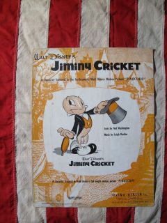  Music Used 1939 Disney Jiminy Cricket Pinochio Cliff Edwards