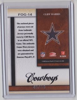 Cliff Harris Game Used Jersey SP 50 2008 Leaf Certified FOTG Cowboys