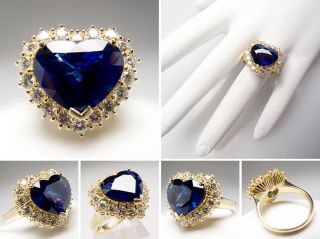  Blue Sapphire & Halo Diamond Cocktail Ring Solid 18K Gold skuwm6812