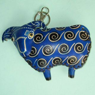 Cute Blue Sheep Cattle Leather Coin Change Purse Wallet Mini Bag