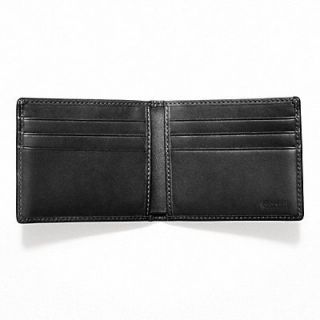 New Coach Mens Signature Embossed Black Leather Slim Billfold Wallet