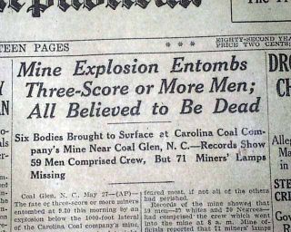 COAL GLEN North Carolina NC Chatham County MINE EXPLOSION Disaster1925