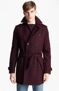 Topman Double Breasted Wool Blend Trench Coat