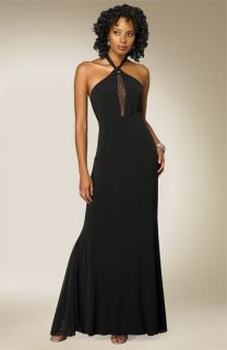 Mary L Couture Illusion Inset Matte Jersey Gown