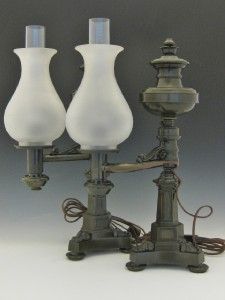  BRONZE C1840s AMERICAN ARGAND LAMPS BY CLARK COIT & CARGILL 