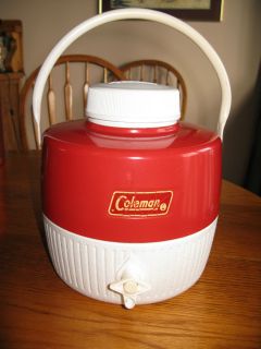 Vintage 1970s Coleman Red and White 1 Gallon Thermos Cooler 