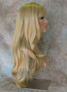 Wigs New Golden Blonde Mix Long Layers Skin Part Bangs Wig US Seller