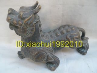 Asian Oriental Exquisite Old Collectible Brass Kylin Beast Statue