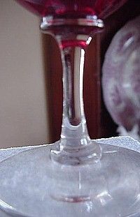 Blown Flint Glass Wine, Cranberry Bowl, Clear Stem, Polished Pontil c