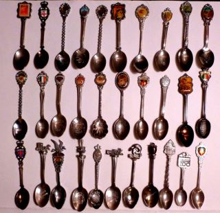  Of 32 Vintage Souvenir Travel Collector Spoons Collectible Wall Spoons