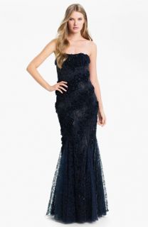 Alberto Makali Strapless Embellished Tulle & Lace Trumpet Gown