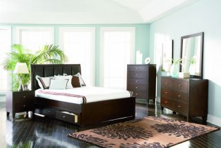 Lorretta Queen Bedroom Set 5 Piece Storage Rails Deep Brown
