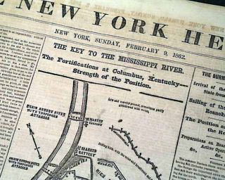 1862 Columbus KY Map Fort Henry TN Civil War Newspaper