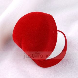 Red Heart Shape Velvet Jewelry Ring Show Display Storage Gift Box Case