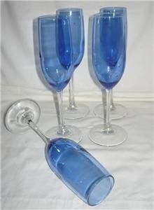  set of 5 cobalt blue long stem champagne cocktail wine glasses mint