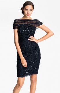T by Tadashi Off the Shoulder Sequin Mesh Dress