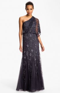 Adrianna Papell Beaded One Shoulder Gown