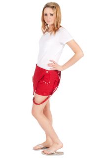 Womens Bib Overall Denim Shorts Red Ladies Cotton Bib Overall Short
