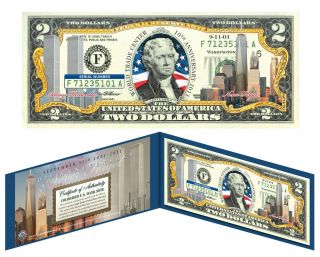  Center 9 11 10th Anniversary Colorized Legal 2 Dollar Gift Bill