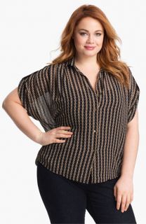 Vince Camuto Arch Stripe Sheer Blouse (Plus)