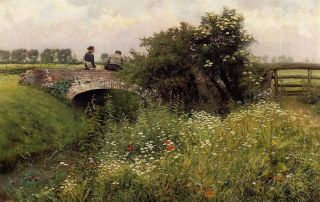 Emile Claus Oil Painting Repro A Meeting on The Bridge