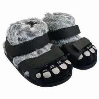 Warm Comfy Black Gray Hairy Monster Feet Sandal Slippers Mens Ladies