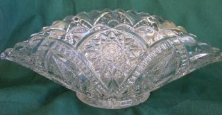 Vintage Glass Large Fruit Bowl Oval Folded Edges Cut Glass