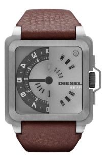 DIESEL® Rotating Dial Leather Strap Watch