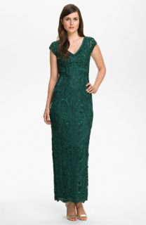 Sue Wong Embroidered Cap Sleeve Mesh Gown