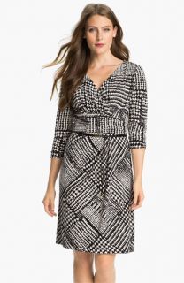 Tahari Houndstooth Belted Jersey Dress