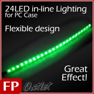Diyforce 24 Green LED Light Long Tube in Line PC Case