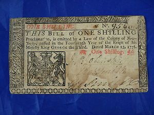 1776 One Shilling Continental Colonial Revolutionary War Currency US