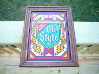   Heilemans Old Style Beer Colored Glass Bar Sign in Wood Frame 14 x11