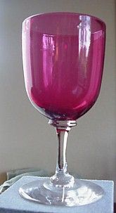 Blown Flint Glass Wine, Cranberry Bowl, Clear Stem, Polished Pontil c