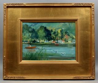 Original Listed Modern Impressionist Oil Painting Lake