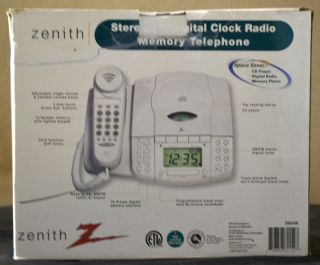 Zenith Stereo Digital Clock Radio Memory Telephone
