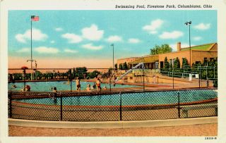 Columbiana Ohio Oh 1942 Swimming Pool Firestone Park Vintage Postcard