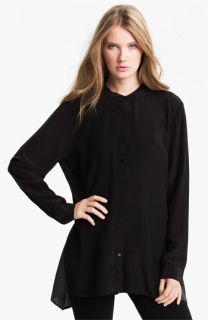 Eileen Fisher Mandarin Collar Silk Shirt (Online Exclusive)