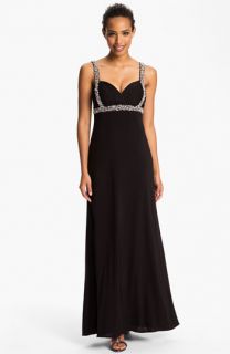 Betsy & Adam Embellished Open Back Jersey Gown
