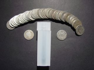 1892 1916 Barber Dime Roll   Mixed Dates & MM w/ Numis Tube 50 coins