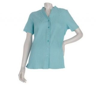 Denim & Co. Short Sleeve Embroidered Gauze Shirt —