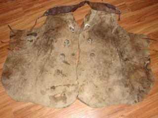 Western Antiques Connolly Bros batwing chaps, hand tooled canteen